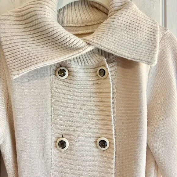 Rebecca Taylor Cream Double-Breasted front tie Cardigan Wool Blend button front - Picture 3 of 15